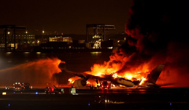 Japan Airline plane bursts into flames after collision in Tokyo